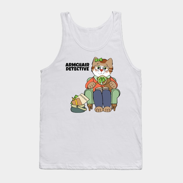 Armchair Detective Girl Cat Tank Top by Sue Cervenka